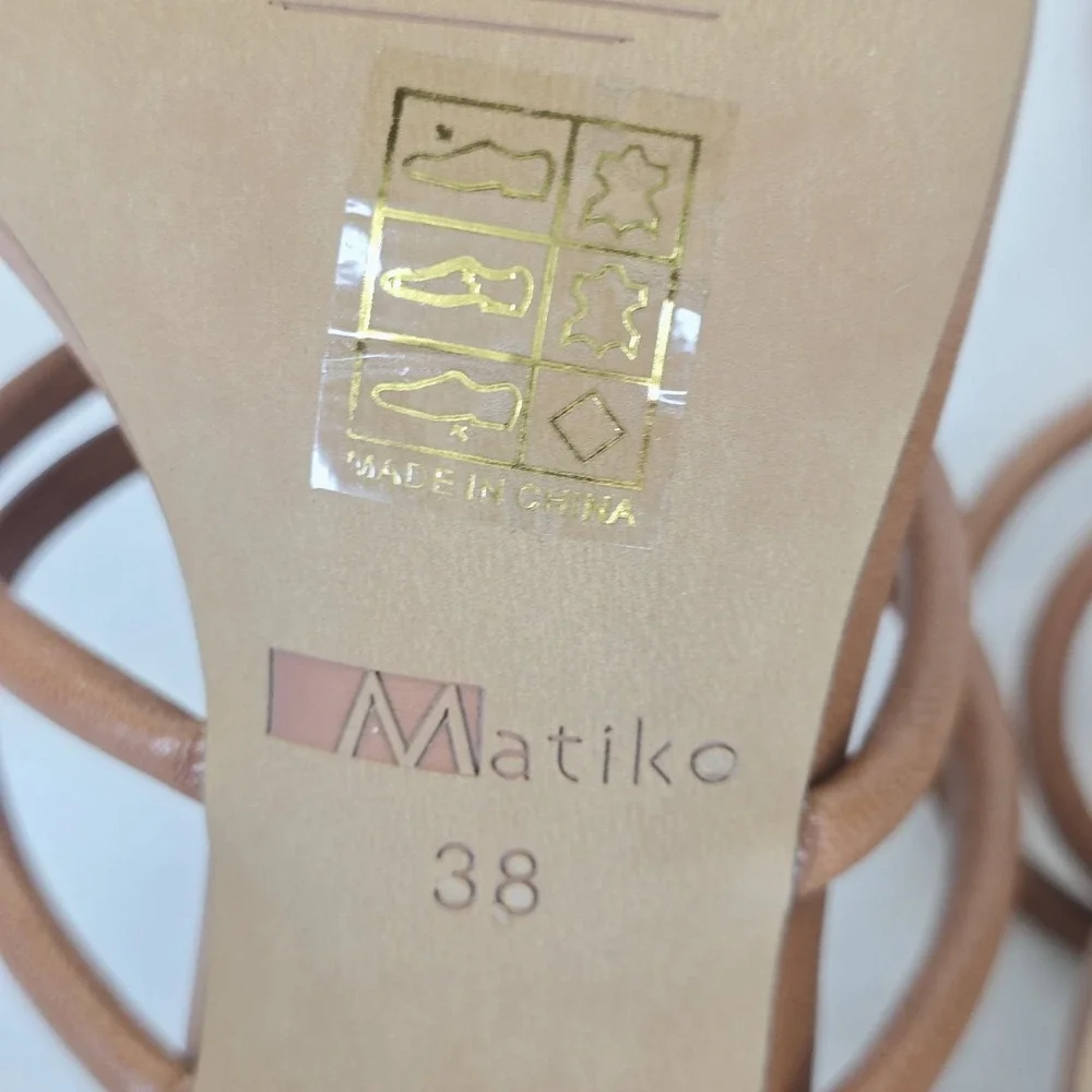 Matiko Arlo Shoes Womens Size 38 Cognac Brown Strappy‎ Heels Sandals Dress